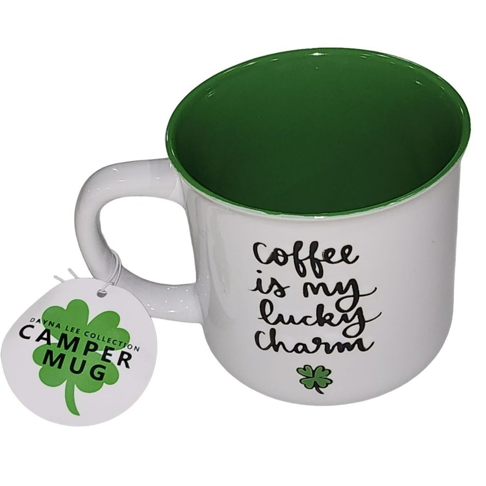 Eccolo Coffee is My Lucky‎ Charm Green And White Ceramic Coffee Mug 16oz